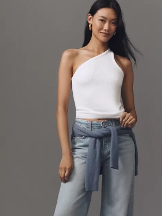 Anthropologie Tops - Anthropologie One Shoulder Ribbed Tank, White, Size 1X, NwT